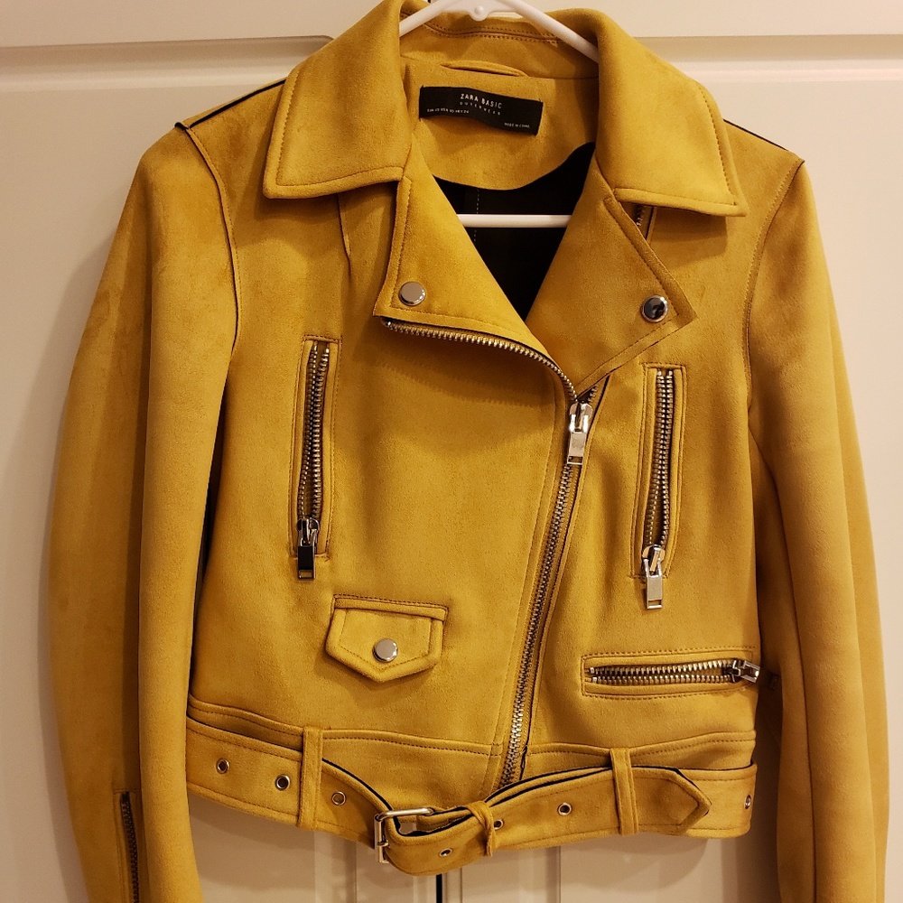 Zara yellow suede biker jacket